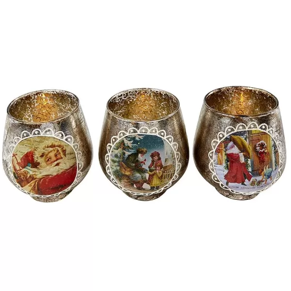 Glass Antique Santa Votive 3 Assorted Mc 18105^Goodwill Sale