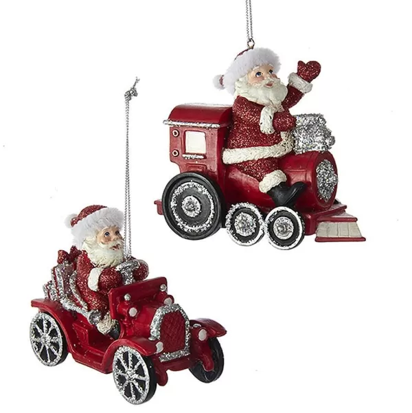 Nyc C6776 Red And Silver Glittered Santa In Car And Train Ornaments^Kurt Adler Store