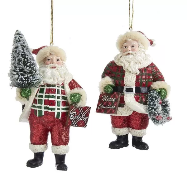 Nyc E0351 Classic Plaid Santa Ornaments, 2 Assorted^Kurt Adler Fashion